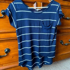 Blue and white high to low shirt